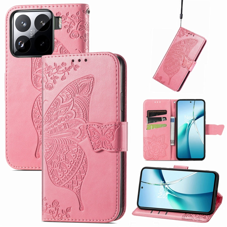 Butterfly Love Flower Embossed Leather Phone Case, For Xiaomi 15, For Xiaomi Redmi Note 14 5G, For Xiaomi Redmi Note 14 Pro+ 5G, For Xiaomi Redmi Note 14 Pro 5G, For Xiaomi Redmi 13 4G, For Xiaomi Redmi Turbo 3 5G