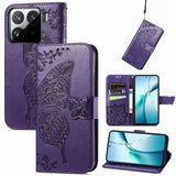 Butterfly Love Flower Embossed Leather Phone Case, For Xiaomi 15, For Xiaomi Redmi Note 14 5G, For Xiaomi Redmi Note 14 Pro+ 5G, For Xiaomi Redmi Note 14 Pro 5G, For Xiaomi Redmi 13 4G, For Xiaomi Redmi Turbo 3 5G