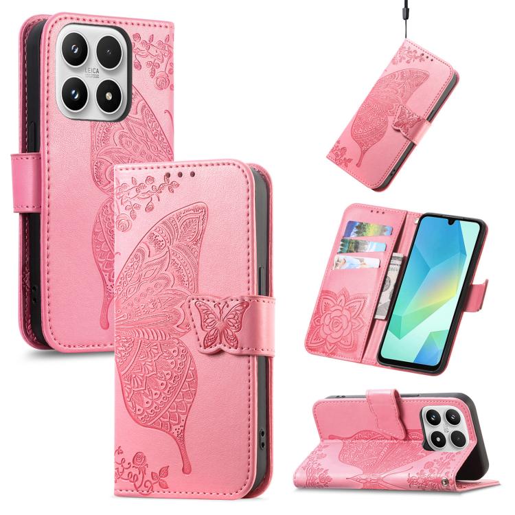Butterfly Love Flower Embossed Leather Phone Case, For Xiaomi 17, For Xiaomi Poco M7 4G 169mm, For Xiaomi 15T Pro, For Xiaomi 15T, For Xiaomi 15 Ultra, For Xiaomi 15 Pro