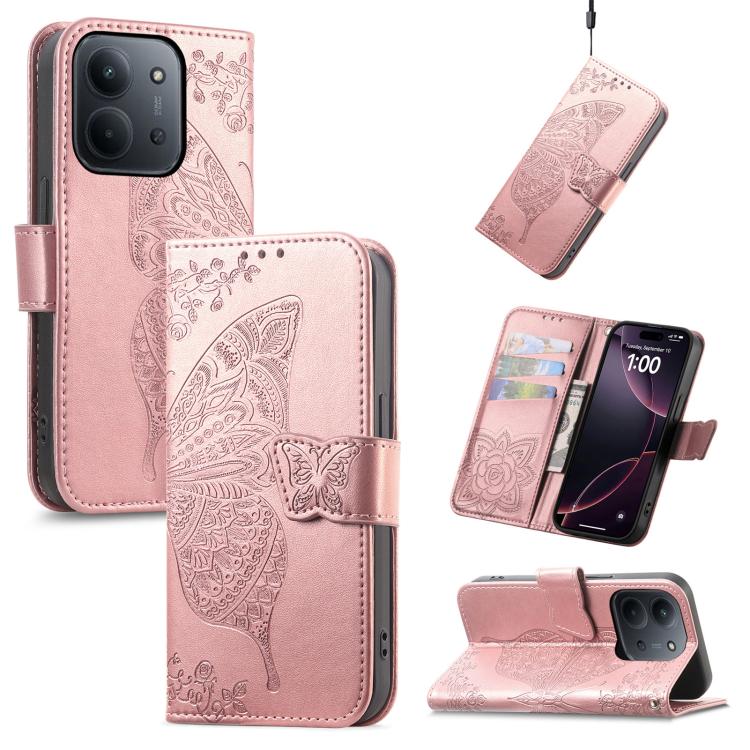 Butterfly Love Flower Embossed Leather Phone Case, For Xiaomi Redmi Note 12R, For Xiaomi 13T, For Redmi 15C 5G / 4G Glodal 171mm