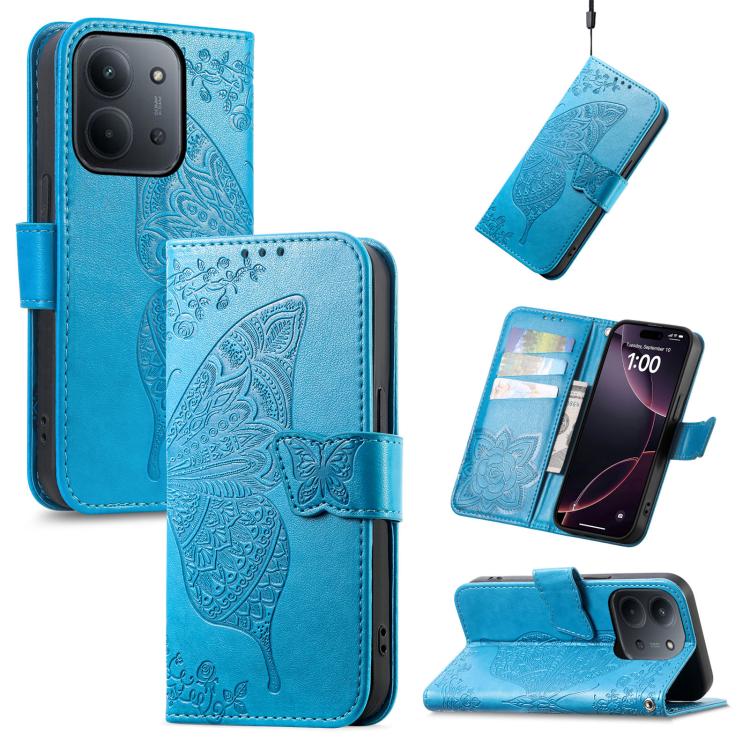 Butterfly Love Flower Embossed Leather Phone Case, For Xiaomi Redmi Note 12R, For Xiaomi 13T, For Redmi 15C 5G / 4G Glodal 171mm