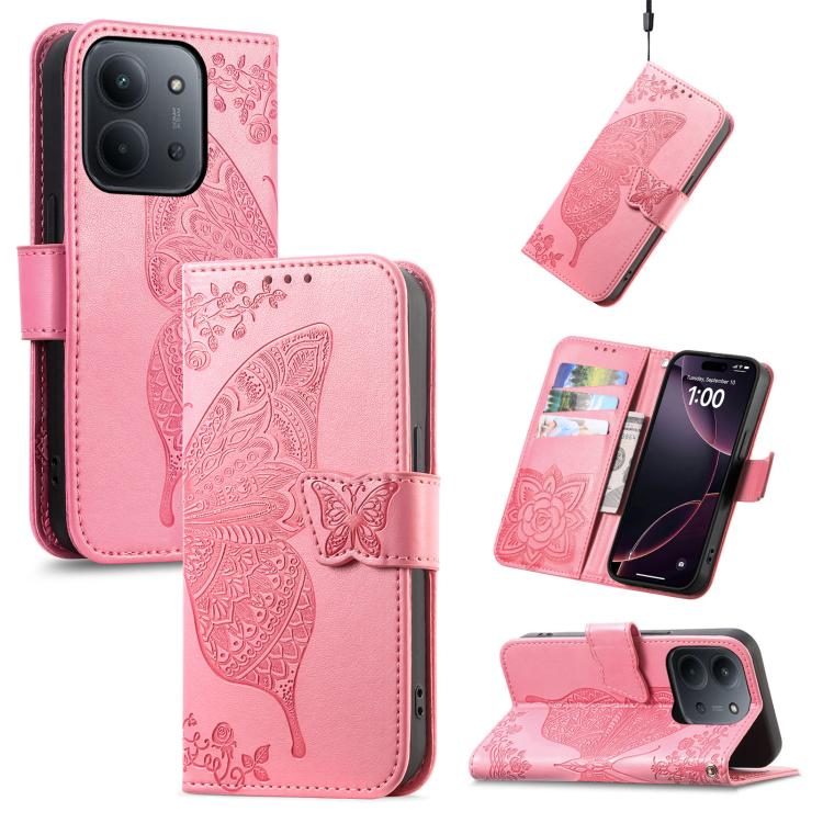 Butterfly Love Flower Embossed Leather Phone Case, For Xiaomi Redmi Note 12R, For Xiaomi 13T, For Redmi 15C 5G / 4G Glodal 171mm