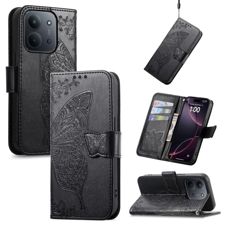 Butterfly Love Flower Embossed Leather Phone Case, For Xiaomi Redmi Note 12R, For Xiaomi 13T, For Redmi 15C 5G / 4G Glodal 171mm
