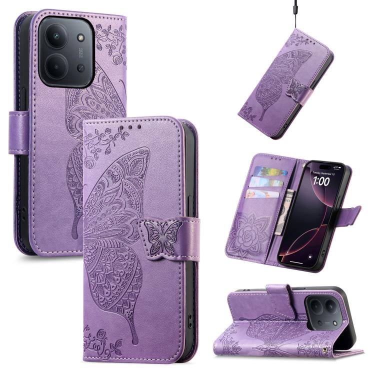 Butterfly Love Flower Embossed Leather Phone Case, For Xiaomi Redmi Note 12R, For Xiaomi 13T, For Redmi 15C 5G / 4G Glodal 171mm