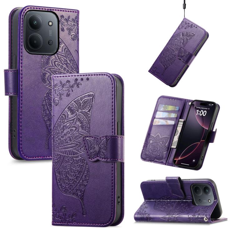 Butterfly Love Flower Embossed Leather Phone Case, For Xiaomi Redmi Note 12R, For Xiaomi 13T, For Redmi 15C 5G / 4G Glodal 171mm