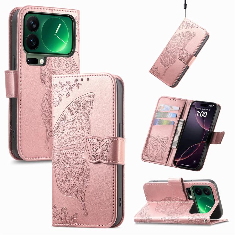 Butterfly Love Flower Embossed Leather Phone Case, For Xiaomi Poco X8 Pro Max 5G, For Xiaomi Poco X8 Pro 5G, For Redmi Turbo 5 Max 5G, For Redmi Turbo 5 5G, For Xiaomi 17 Pro Max, For Xiaomi 17 Pro