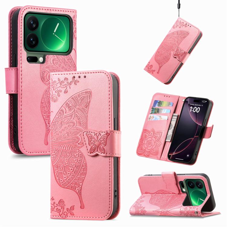 Butterfly Love Flower Embossed Leather Phone Case, For Xiaomi Poco X8 Pro Max 5G, For Xiaomi Poco X8 Pro 5G, For Redmi Turbo 5 Max 5G, For Redmi Turbo 5 5G, For Xiaomi 17 Pro Max, For Xiaomi 17 Pro