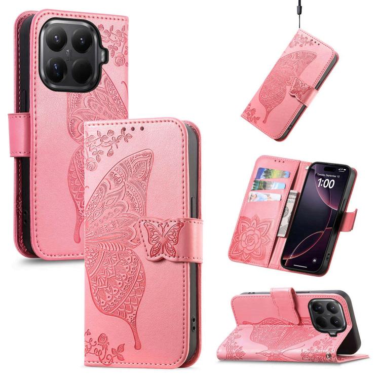 Butterfly Love Flower Embossed Leather Phone Case, For Xiaomi 17, For Xiaomi Poco M7 4G 169mm, For Xiaomi 15T Pro, For Xiaomi 15T, For Xiaomi 15 Ultra, For Xiaomi 15 Pro
