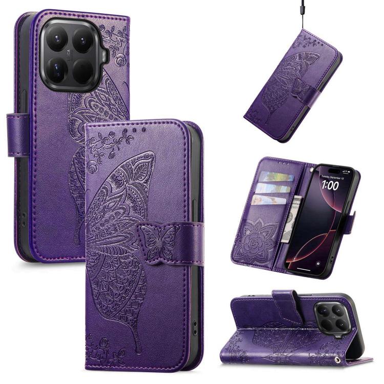 Butterfly Love Flower Embossed Leather Phone Case, For Xiaomi 17, For Xiaomi Poco M7 4G 169mm, For Xiaomi 15T Pro, For Xiaomi 15T, For Xiaomi 15 Ultra, For Xiaomi 15 Pro