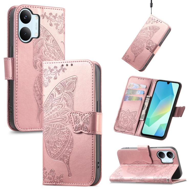 Butterfly Love Flower Embossed Leather Phone Case, For Xiaomi Poco X8 Pro Max 5G, For Xiaomi Poco X8 Pro 5G, For Redmi Turbo 5 Max 5G, For Redmi Turbo 5 5G, For Xiaomi 17 Pro Max, For Xiaomi 17 Pro