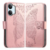 Butterfly Love Flower Embossed Leather Phone Case, For Xiaomi Poco X8 Pro Max 5G, For Xiaomi Poco X8 Pro 5G, For Redmi Turbo 5 Max 5G, For Redmi Turbo 5 5G, For Xiaomi 17 Pro Max, For Xiaomi 17 Pro