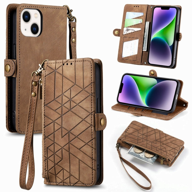 Geometric Zipper Wallet Side Buckle Leather Phone Case, For iPhone 16, For iPhone 15 Pro Max, For iPhone 15 Pro, For iPhone 15 Plus, For iPhone 15, For iPhone 14 Plus, For iPhone 14, For iPhone 14 Pro