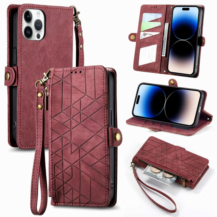 Geometric Zipper Wallet Side Buckle Leather Phone Case, For iPhone 16, For iPhone 15 Pro Max, For iPhone 15 Pro, For iPhone 15 Plus, For iPhone 15, For iPhone 14 Plus, For iPhone 14, For iPhone 14 Pro