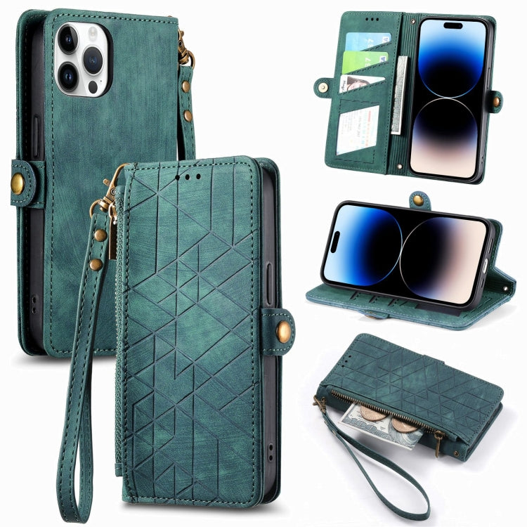 Geometric Zipper Wallet Side Buckle Leather Phone Case, For iPhone 16, For iPhone 15 Pro Max, For iPhone 15 Pro, For iPhone 15 Plus, For iPhone 15, For iPhone 14 Plus, For iPhone 14, For iPhone 14 Pro