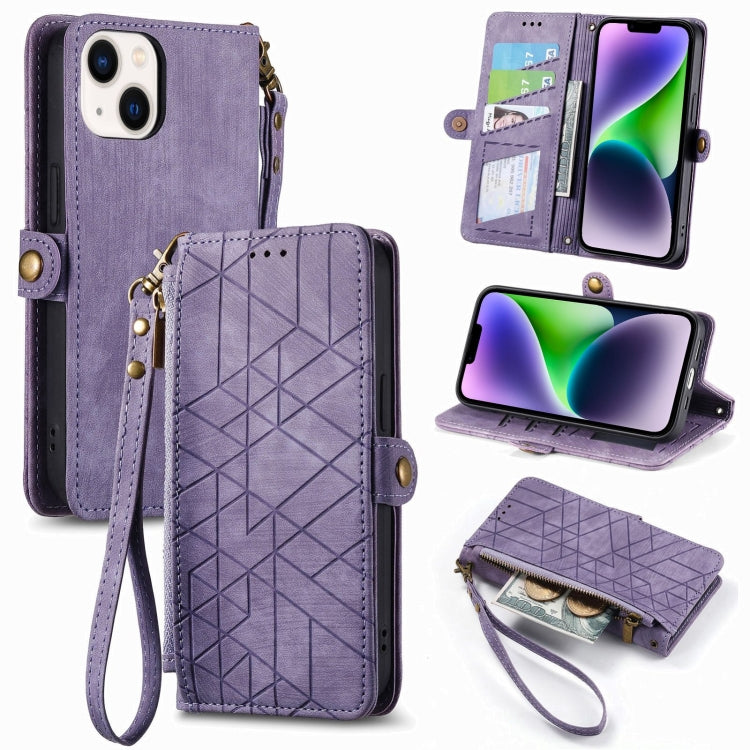 Geometric Zipper Wallet Side Buckle Leather Phone Case, For iPhone 16, For iPhone 15 Pro Max, For iPhone 15 Pro, For iPhone 15 Plus, For iPhone 15, For iPhone 14 Plus, For iPhone 14, For iPhone 14 Pro
