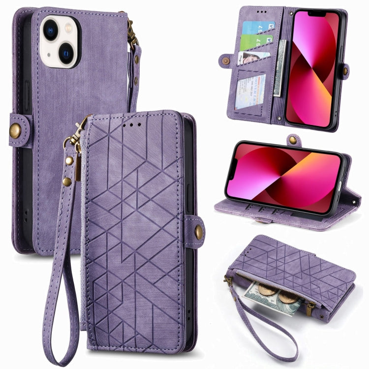 Geometric Zipper Wallet Side Buckle Leather Phone Case, For iPhone 14 Pro Max, For iPhone 7 / 8 / SE 2022, For iPhone 13 Pro Max, For iPhone 13 Pro, For iPhone 13, For iPhone 12 / 12 Pro, For iPhone 12 Pro Max, For iPhone 11 Pro Max