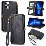 Geometric Zipper Wallet Side Buckle Leather Phone Case, For iPhone 14 Pro Max, For iPhone 7 / 8 / SE 2022, For iPhone 13 Pro Max, For iPhone 13 Pro, For iPhone 13, For iPhone 12 / 12 Pro, For iPhone 12 Pro Max, For iPhone 11 Pro Max