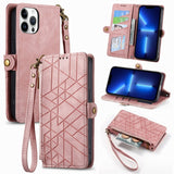 Geometric Zipper Wallet Side Buckle Leather Phone Case, For iPhone 14 Pro Max, For iPhone 7 / 8 / SE 2022, For iPhone 13 Pro Max, For iPhone 13 Pro, For iPhone 13, For iPhone 12 / 12 Pro, For iPhone 12 Pro Max, For iPhone 11 Pro Max