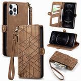 Geometric Zipper Wallet Side Buckle Leather Phone Case, For iPhone 14 Pro Max, For iPhone 7 / 8 / SE 2022, For iPhone 13 Pro Max, For iPhone 13 Pro, For iPhone 13, For iPhone 12 / 12 Pro, For iPhone 12 Pro Max, For iPhone 11 Pro Max