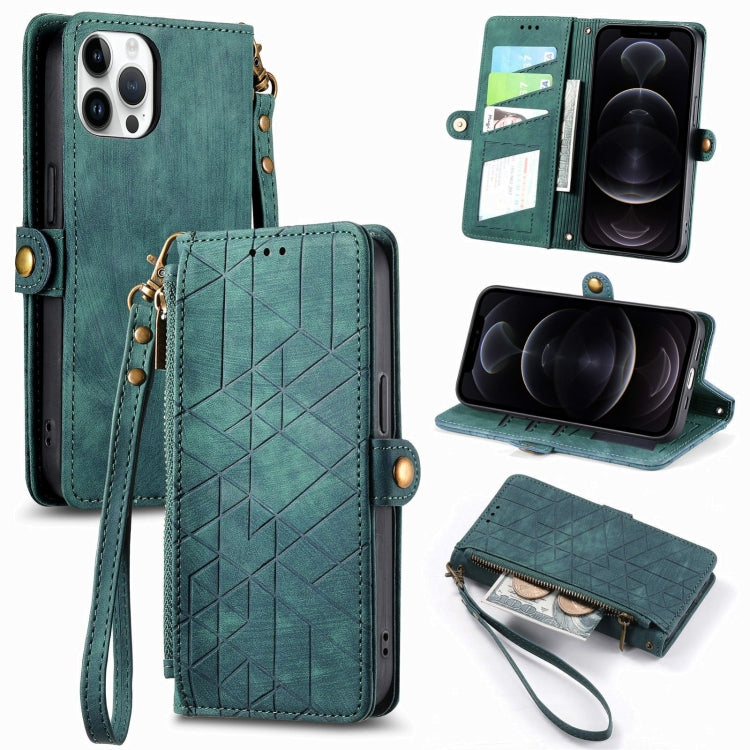 Geometric Zipper Wallet Side Buckle Leather Phone Case, For iPhone 14 Pro Max, For iPhone 7 / 8 / SE 2022, For iPhone 13 Pro Max, For iPhone 13 Pro, For iPhone 13, For iPhone 12 / 12 Pro, For iPhone 12 Pro Max, For iPhone 11 Pro Max