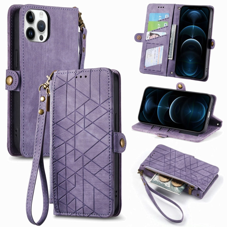 Geometric Zipper Wallet Side Buckle Leather Phone Case, For iPhone 14 Pro Max, For iPhone 7 / 8 / SE 2022, For iPhone 13 Pro Max, For iPhone 13 Pro, For iPhone 13, For iPhone 12 / 12 Pro, For iPhone 12 Pro Max, For iPhone 11 Pro Max