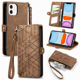 Geometric Zipper Wallet Side Buckle Leather Phone Case, For iPhone 11, For iPhone 11 Pro, For iPhone XR, For iPhone XS Max, For iPhone 7 Plus / 8 Plus, For iPhone 6 Plus / 6s Plus, For iPhone 6 / 6s