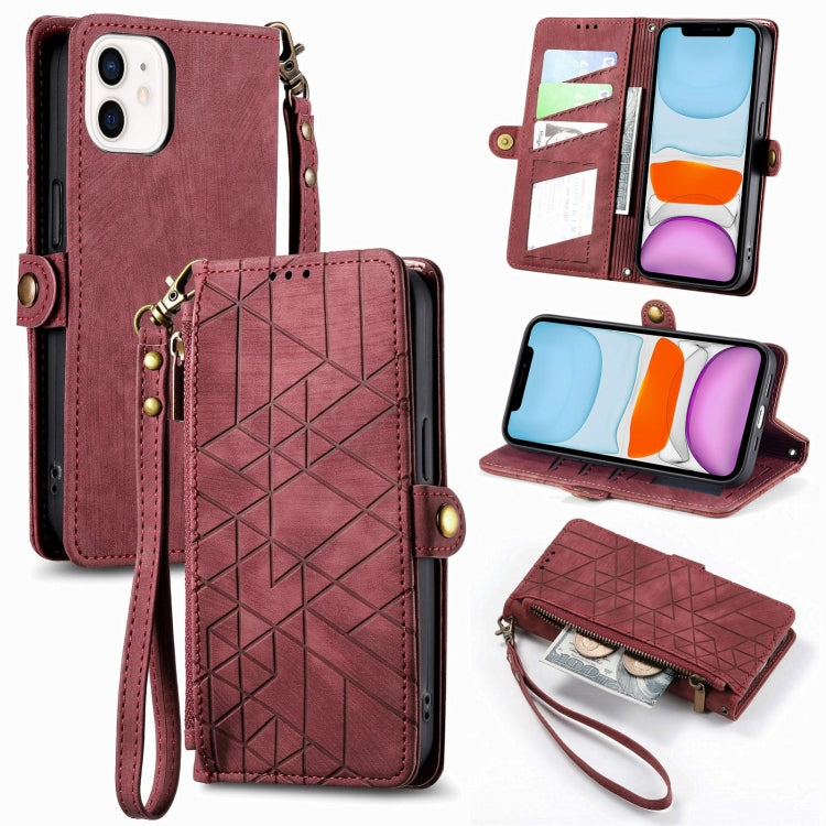 Geometric Zipper Wallet Side Buckle Leather Phone Case, For iPhone 11, For iPhone 11 Pro, For iPhone XR, For iPhone XS Max, For iPhone 7 Plus / 8 Plus, For iPhone 6 Plus / 6s Plus, For iPhone 6 / 6s
