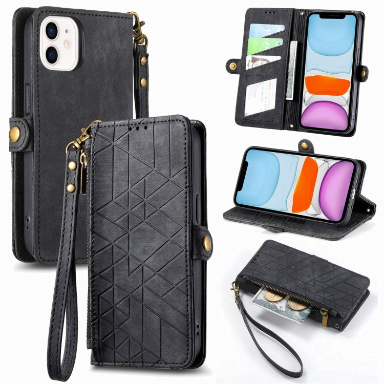 Geometric Zipper Wallet Side Buckle Leather Phone Case, For iPhone 11, For iPhone 11 Pro, For iPhone XR, For iPhone XS Max, For iPhone 7 Plus / 8 Plus, For iPhone 6 Plus / 6s Plus, For iPhone 6 / 6s