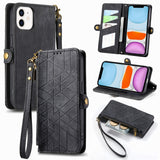 Geometric Zipper Wallet Side Buckle Leather Phone Case, For iPhone 11, For iPhone 11 Pro, For iPhone XR, For iPhone XS Max, For iPhone 7 Plus / 8 Plus, For iPhone 6 Plus / 6s Plus, For iPhone 6 / 6s