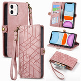 Geometric Zipper Wallet Side Buckle Leather Phone Case, For iPhone 11, For iPhone 11 Pro, For iPhone XR, For iPhone XS Max, For iPhone 7 Plus / 8 Plus, For iPhone 6 Plus / 6s Plus, For iPhone 6 / 6s