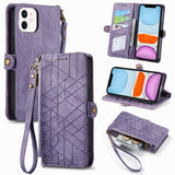Geometric Zipper Wallet Side Buckle Leather Phone Case, For iPhone 11, For iPhone 11 Pro, For iPhone XR, For iPhone XS Max, For iPhone 7 Plus / 8 Plus, For iPhone 6 Plus / 6s Plus, For iPhone 6 / 6s