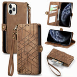 Geometric Zipper Wallet Side Buckle Leather Phone Case, For iPhone 11, For iPhone 11 Pro, For iPhone XR, For iPhone XS Max, For iPhone 7 Plus / 8 Plus, For iPhone 6 Plus / 6s Plus, For iPhone 6 / 6s