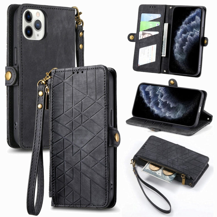 Geometric Zipper Wallet Side Buckle Leather Phone Case, For iPhone 11, For iPhone 11 Pro, For iPhone XR, For iPhone XS Max, For iPhone 7 Plus / 8 Plus, For iPhone 6 Plus / 6s Plus, For iPhone 6 / 6s