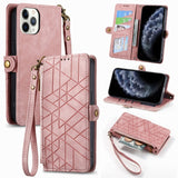 Geometric Zipper Wallet Side Buckle Leather Phone Case, For iPhone 11, For iPhone 11 Pro, For iPhone XR, For iPhone XS Max, For iPhone 7 Plus / 8 Plus, For iPhone 6 Plus / 6s Plus, For iPhone 6 / 6s