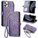 Geometric Zipper Wallet Side Buckle Leather Phone Case, For iPhone 11, For iPhone 11 Pro, For iPhone XR, For iPhone XS Max, For iPhone 7 Plus / 8 Plus, For iPhone 6 Plus / 6s Plus, For iPhone 6 / 6s