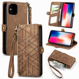 Geometric Zipper Wallet Side Buckle Leather Phone Case, For iPhone 11, For iPhone 11 Pro, For iPhone X / XS, For iPhone XR, For iPhone XS Max, For iPhone 7 Plus / 8 Plus, For iPhone 6 Plus / 6s Plus, For iPhone 6 / 6s