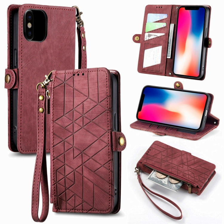 Geometric Zipper Wallet Side Buckle Leather Phone Case, For iPhone 11, For iPhone 11 Pro, For iPhone X / XS, For iPhone XR, For iPhone XS Max, For iPhone 7 Plus / 8 Plus, For iPhone 6 Plus / 6s Plus, For iPhone 6 / 6s