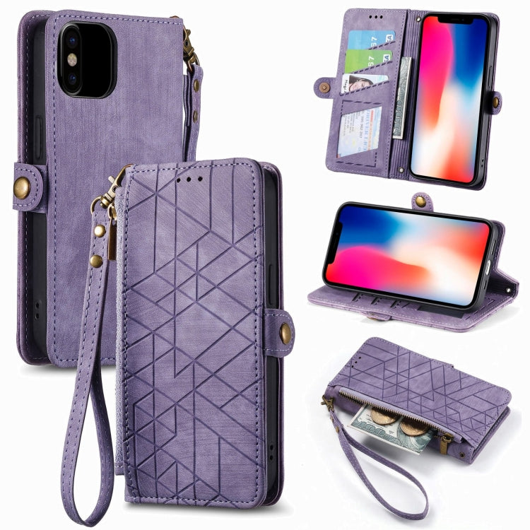 Geometric Zipper Wallet Side Buckle Leather Phone Case, For iPhone 11, For iPhone 11 Pro, For iPhone X / XS, For iPhone XR, For iPhone XS Max, For iPhone 7 Plus / 8 Plus, For iPhone 6 Plus / 6s Plus, For iPhone 6 / 6s