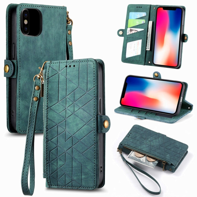 Geometric Zipper Wallet Side Buckle Leather Phone Case, For iPhone 11, For iPhone 11 Pro, For iPhone X / XS, For iPhone XR, For iPhone XS Max, For iPhone 7 Plus / 8 Plus, For iPhone 6 Plus / 6s Plus, For iPhone 6 / 6s