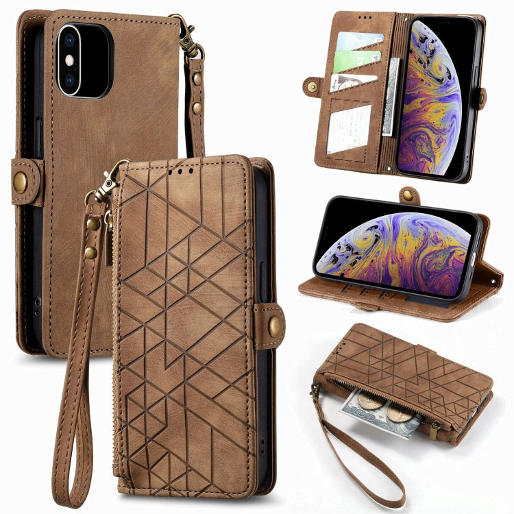 Geometric Zipper Wallet Side Buckle Leather Phone Case, For iPhone 11, For iPhone 11 Pro, For iPhone XR, For iPhone XS Max, For iPhone 7 Plus / 8 Plus, For iPhone 6 Plus / 6s Plus, For iPhone 6 / 6s