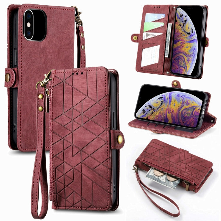 Geometric Zipper Wallet Side Buckle Leather Phone Case, For iPhone 11, For iPhone 11 Pro, For iPhone X / XS, For iPhone XR, For iPhone XS Max, For iPhone 7 Plus / 8 Plus, For iPhone 6 Plus / 6s Plus, For iPhone 6 / 6s