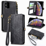 Geometric Zipper Wallet Side Buckle Leather Phone Case, For iPhone 11, For iPhone 11 Pro, For iPhone X / XS, For iPhone XR, For iPhone XS Max, For iPhone 7 Plus / 8 Plus, For iPhone 6 Plus / 6s Plus, For iPhone 6 / 6s