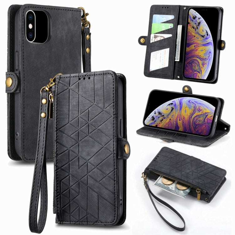 Geometric Zipper Wallet Side Buckle Leather Phone Case, For iPhone 11, For iPhone 11 Pro, For iPhone X / XS, For iPhone XR, For iPhone XS Max, For iPhone 7 Plus / 8 Plus, For iPhone 6 Plus / 6s Plus, For iPhone 6 / 6s