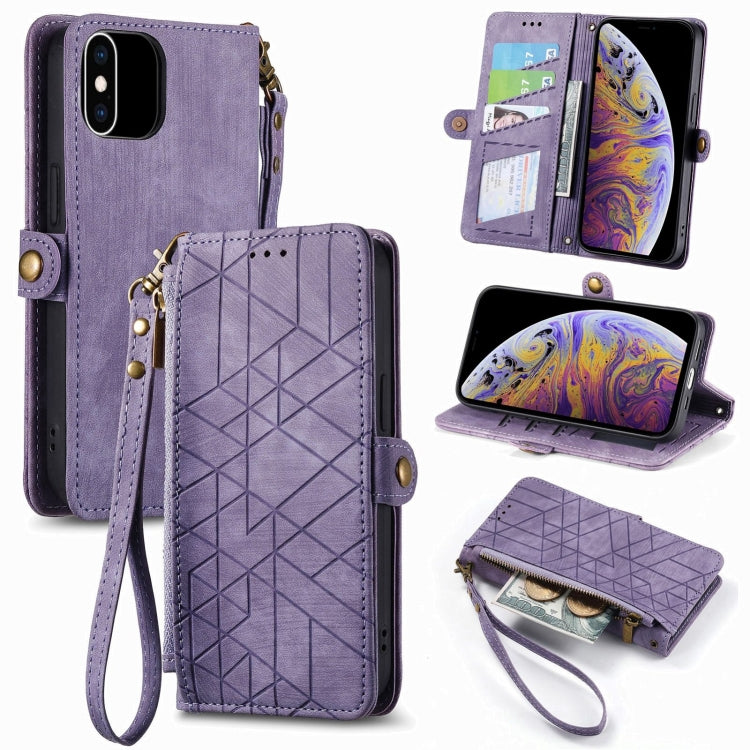 Geometric Zipper Wallet Side Buckle Leather Phone Case, For iPhone 11, For iPhone 11 Pro, For iPhone X / XS, For iPhone XR, For iPhone XS Max, For iPhone 7 Plus / 8 Plus, For iPhone 6 Plus / 6s Plus, For iPhone 6 / 6s