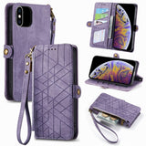 Geometric Zipper Wallet Side Buckle Leather Phone Case, For iPhone 11, For iPhone 11 Pro, For iPhone X / XS, For iPhone XR, For iPhone XS Max, For iPhone 7 Plus / 8 Plus, For iPhone 6 Plus / 6s Plus, For iPhone 6 / 6s