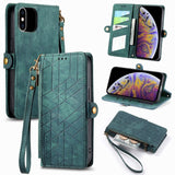 Geometric Zipper Wallet Side Buckle Leather Phone Case, For iPhone 11, For iPhone 11 Pro, For iPhone X / XS, For iPhone XR, For iPhone XS Max, For iPhone 7 Plus / 8 Plus, For iPhone 6 Plus / 6s Plus, For iPhone 6 / 6s