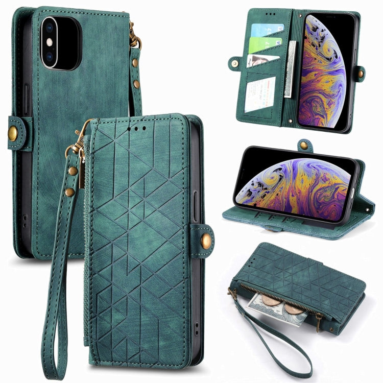 Geometric Zipper Wallet Side Buckle Leather Phone Case, For iPhone 11, For iPhone 11 Pro, For iPhone X / XS, For iPhone XR, For iPhone XS Max, For iPhone 7 Plus / 8 Plus, For iPhone 6 Plus / 6s Plus, For iPhone 6 / 6s