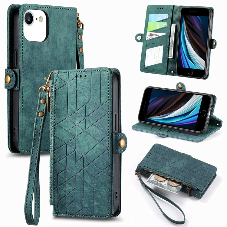 Geometric Zipper Wallet Side Buckle Leather Phone Case, For iPhone 14 Pro Max, For iPhone 7 / 8 / SE 2022, For iPhone 13 Pro Max, For iPhone 13 Pro, For iPhone 13, For iPhone 12 / 12 Pro, For iPhone 12 Pro Max, For iPhone 11 Pro Max