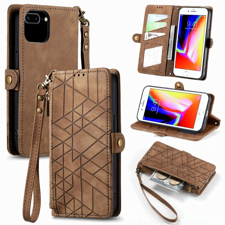 Geometric Zipper Wallet Side Buckle Leather Phone Case, For iPhone 11, For iPhone 11 Pro, For iPhone X / XS, For iPhone XR, For iPhone XS Max, For iPhone 7 Plus / 8 Plus, For iPhone 6 Plus / 6s Plus, For iPhone 6 / 6s