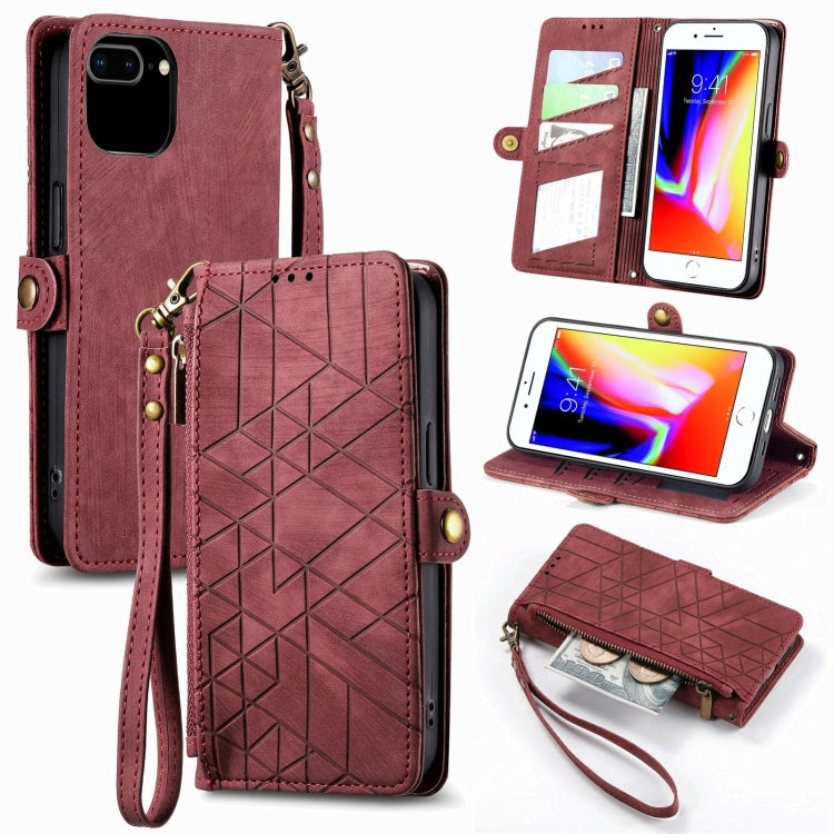 Geometric Zipper Wallet Side Buckle Leather Phone Case, For iPhone 11, For iPhone 11 Pro, For iPhone X / XS, For iPhone XR, For iPhone XS Max, For iPhone 7 Plus / 8 Plus, For iPhone 6 Plus / 6s Plus, For iPhone 6 / 6s